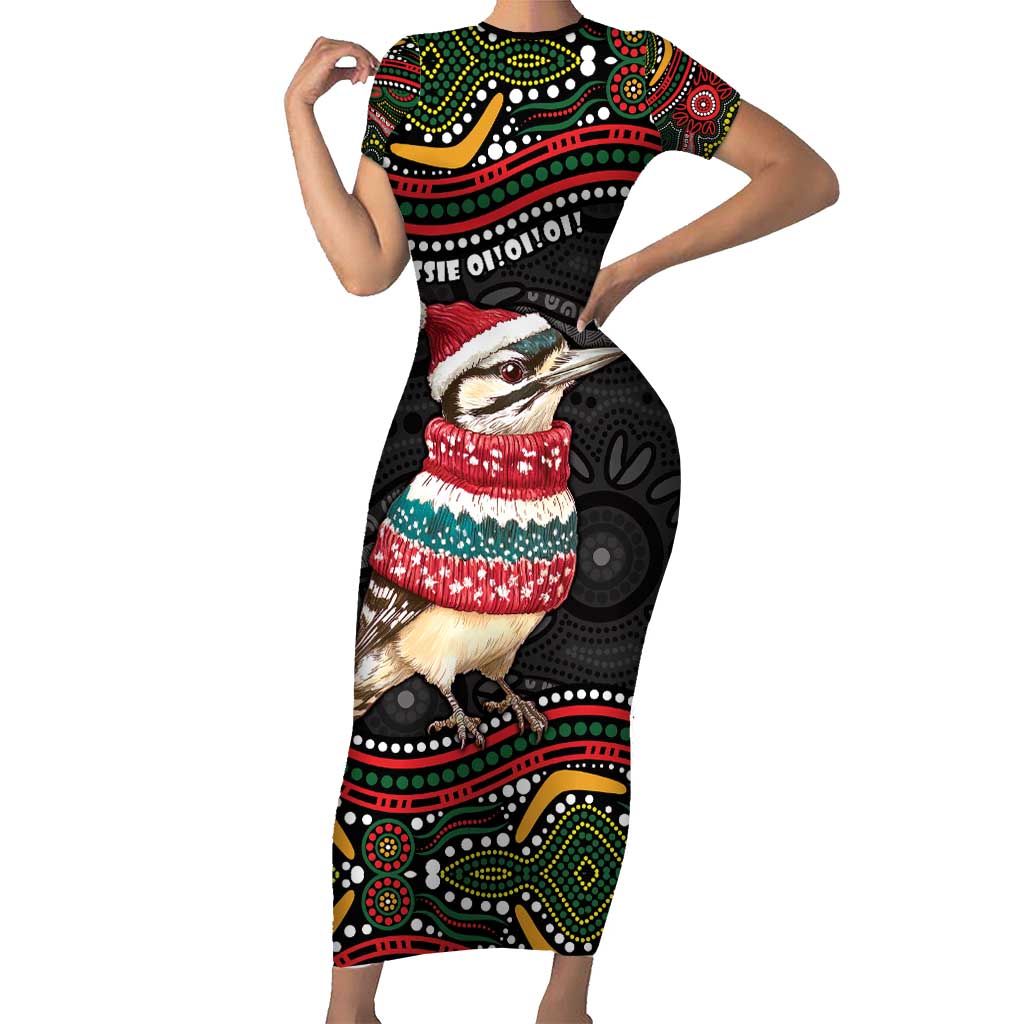 Personalised Australian Woodpecker Christmas Family Matching Short Sleeve Bodycon Dress and Hawaiian Shirt - Aussie Hoodie