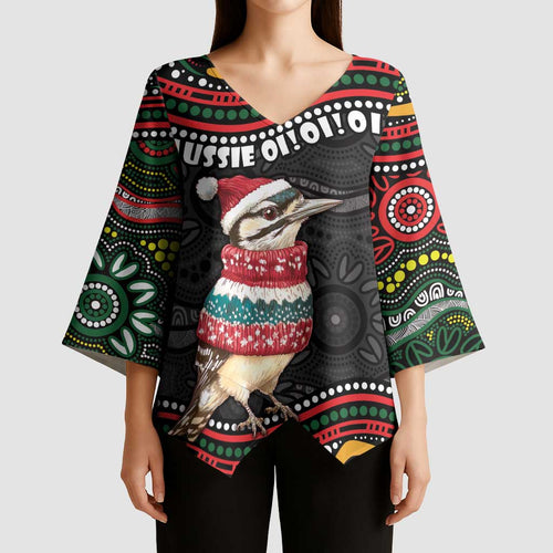 Personalised Australian Woodpecker Christmas Kimono Sleeve Blouse - Aussie Hoodie