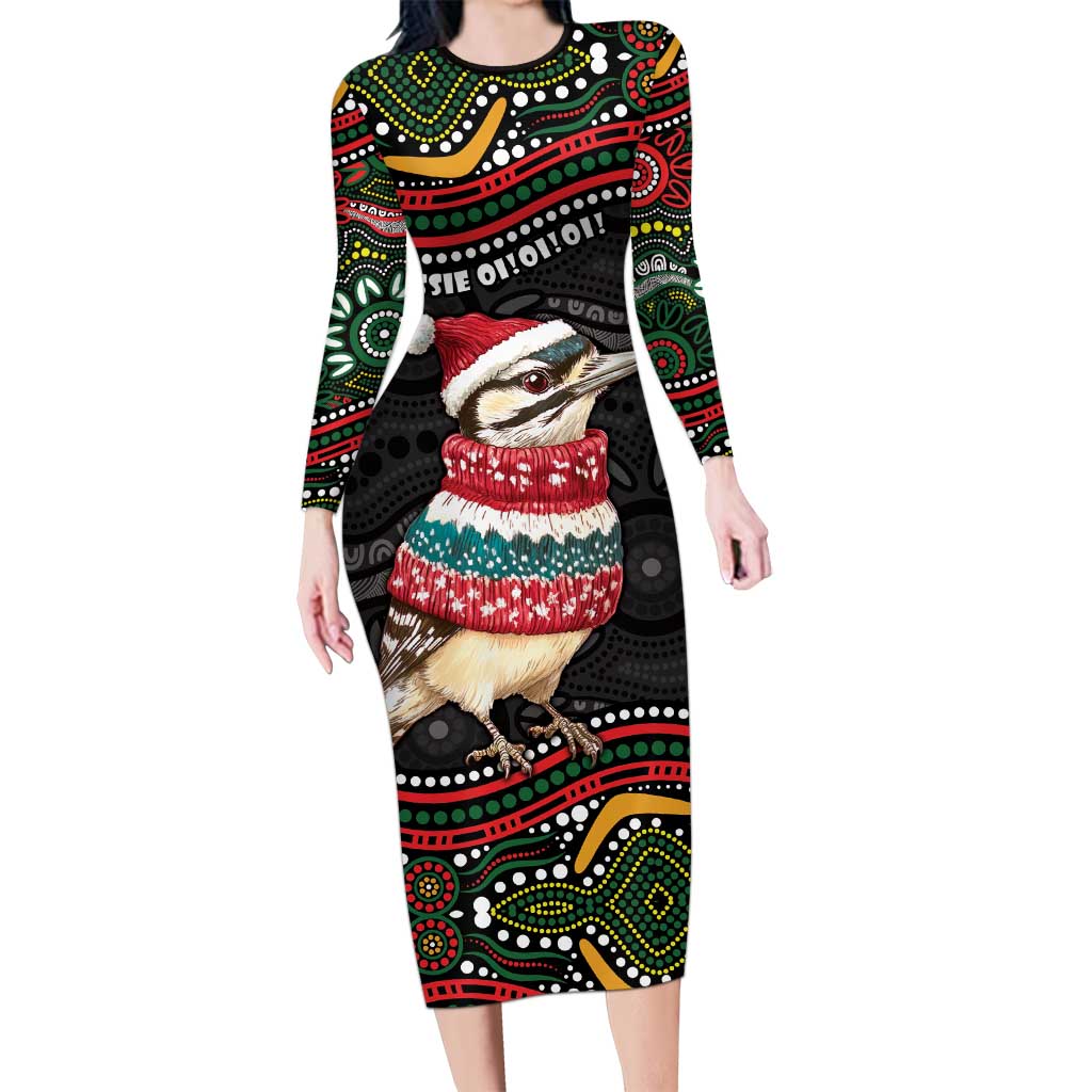 Personalised Australian Woodpecker Christmas Long Sleeve Bodycon Dress - Aussie Hoodie