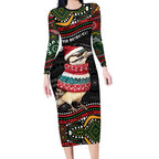 Personalised Australian Woodpecker Christmas Long Sleeve Bodycon Dress - Aussie Hoodie