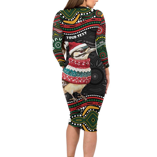 Personalised Australian Woodpecker Christmas Long Sleeve Bodycon Dress - Aussie Hoodie
