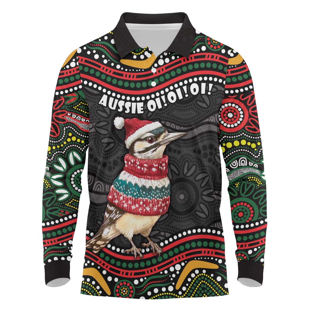 Personalised Australian Woodpecker Christmas Long Sleeve Polo Shirt - Aussie Hoodie