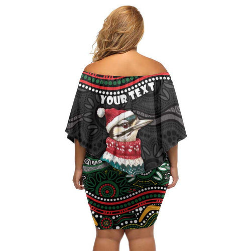 Personalised Australian Woodpecker Christmas Off Shoulder Short Dress - Aussie Hoodie