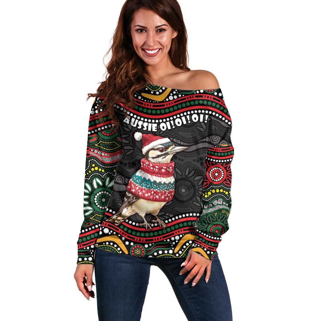 Personalised Australian Woodpecker Christmas Off Shoulder Sweater - Aussie Hoodie