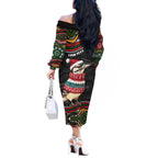 Personalised Australian Woodpecker Christmas Off The Shoulder Long Sleeve Dress - Aussie Hoodie