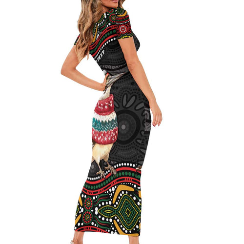 Personalised Australian Woodpecker Christmas Short Sleeve Bodycon Dress - Aussie Hoodie