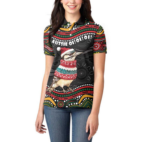 Personalised Australian Woodpecker Christmas Women Polo Shirt - Aussie Hoodie