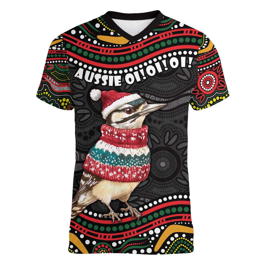Personalised Australian Woodpecker Christmas Women V-Neck T-Shirt - Aussie Hoodie