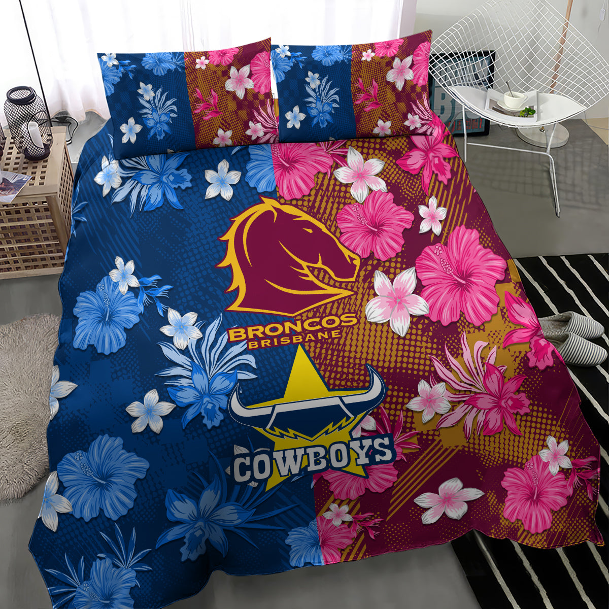nrl-cowboys-and-broncos-bedding-set-sporty-style