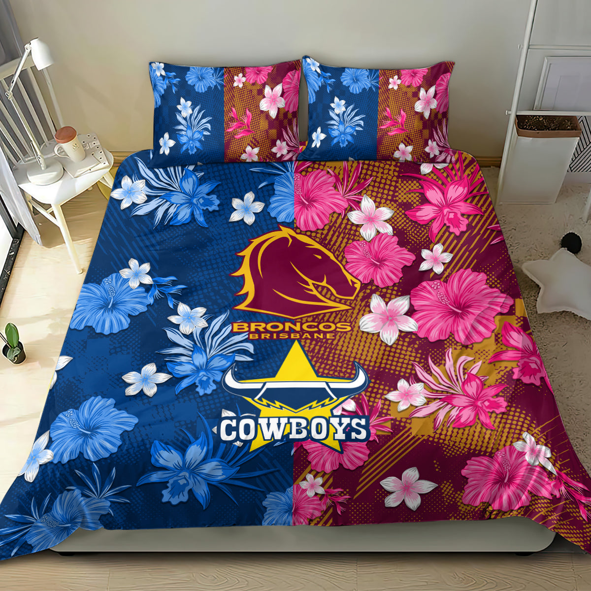 nrl-cowboys-and-broncos-bedding-set-sporty-style