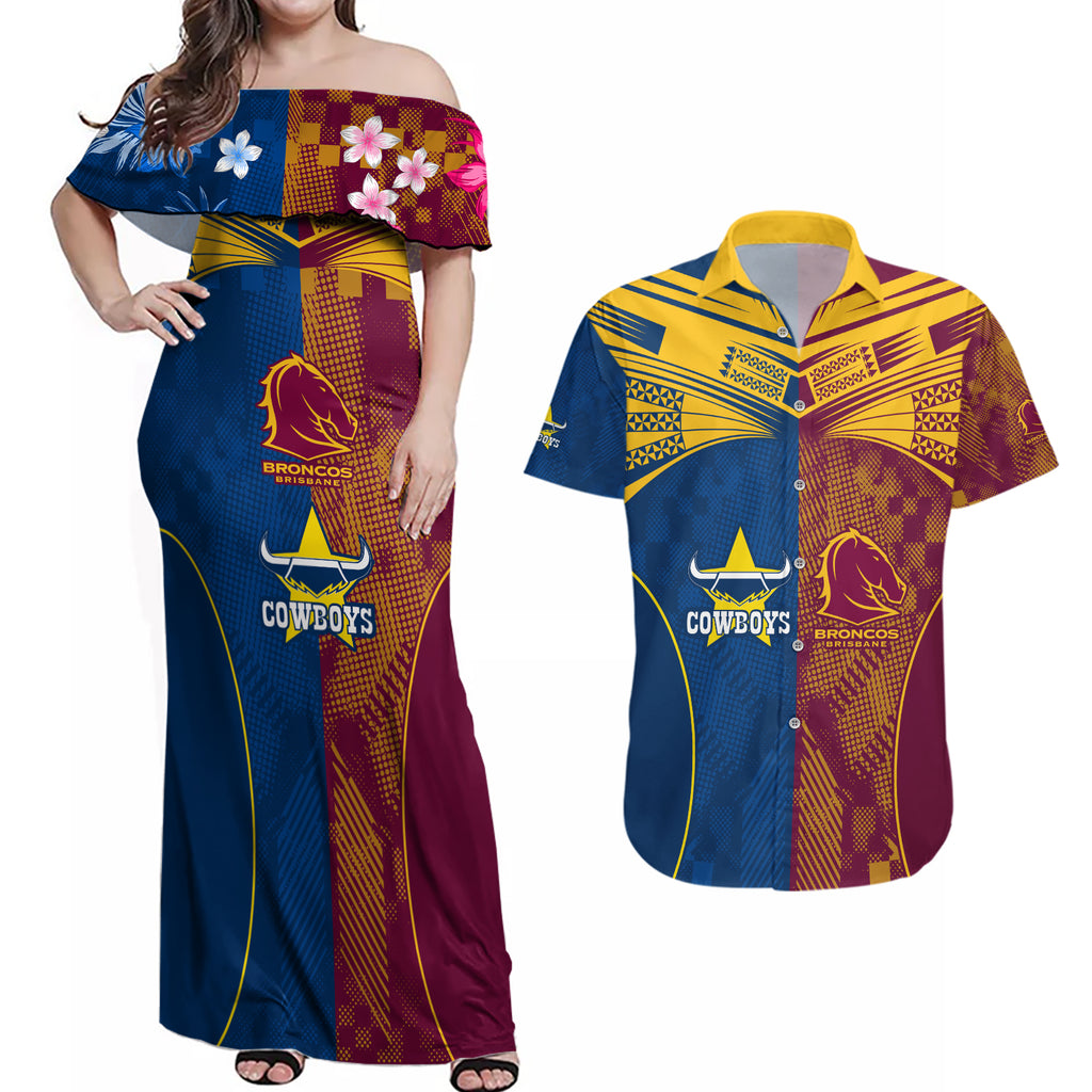 nrl-cowboys-and-broncos-couples-matching-off-shoulder-maxi-dress-and-hawaiian-shirt-sporty-style