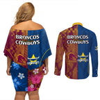 nrl-cowboys-and-broncos-couples-matching-off-shoulder-short-dress-and-long-sleeve-button-shirts-sporty-style