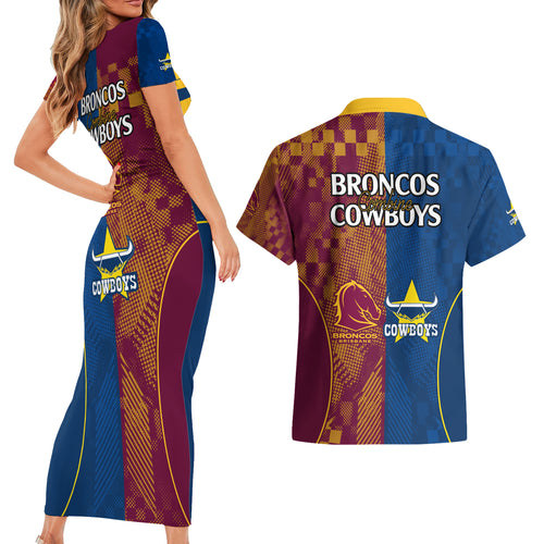 nrl-cowboys-and-broncos-couples-matching-short-sleeve-bodycon-dress-and-hawaiian-shirt-sporty-style