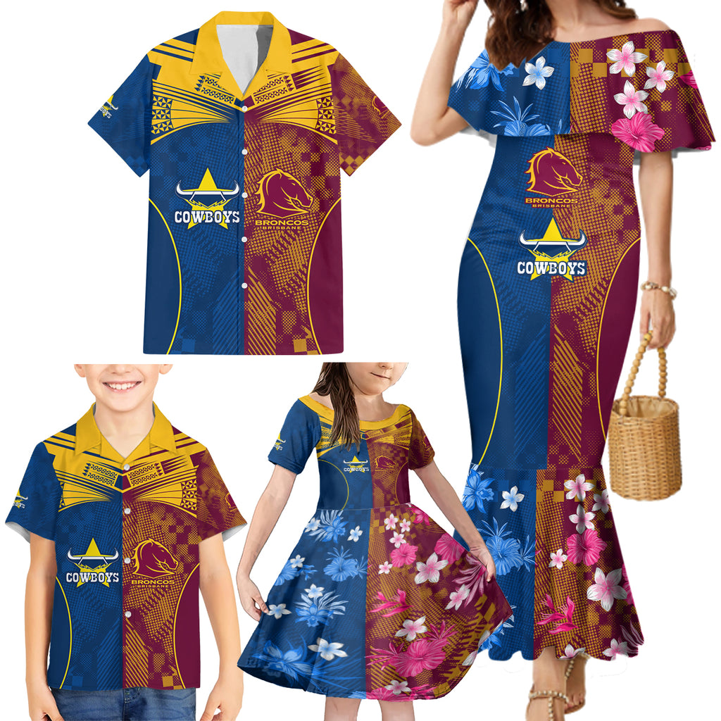 nrl-cowboys-and-broncos-family-matching-mermaid-dress-and-hawaiian-shirt-sporty-style