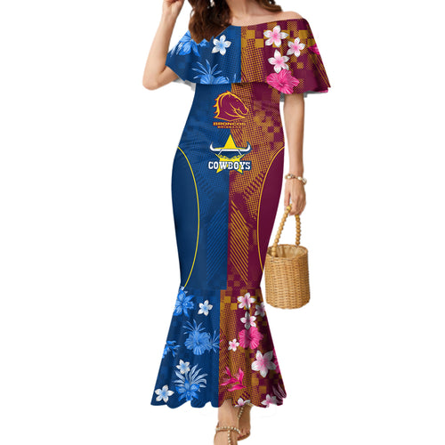 nrl-cowboys-and-broncos-family-matching-mermaid-dress-and-hawaiian-shirt-sporty-style