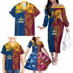 nrl-cowboys-and-broncos-family-matching-off-shoulder-long-sleeve-dress-and-hawaiian-shirt-sporty-style