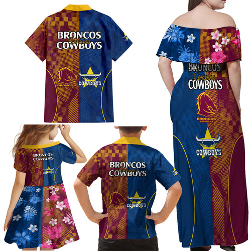 nrl-cowboys-and-broncos-family-matching-off-shoulder-maxi-dress-and-hawaiian-shirt-sporty-style
