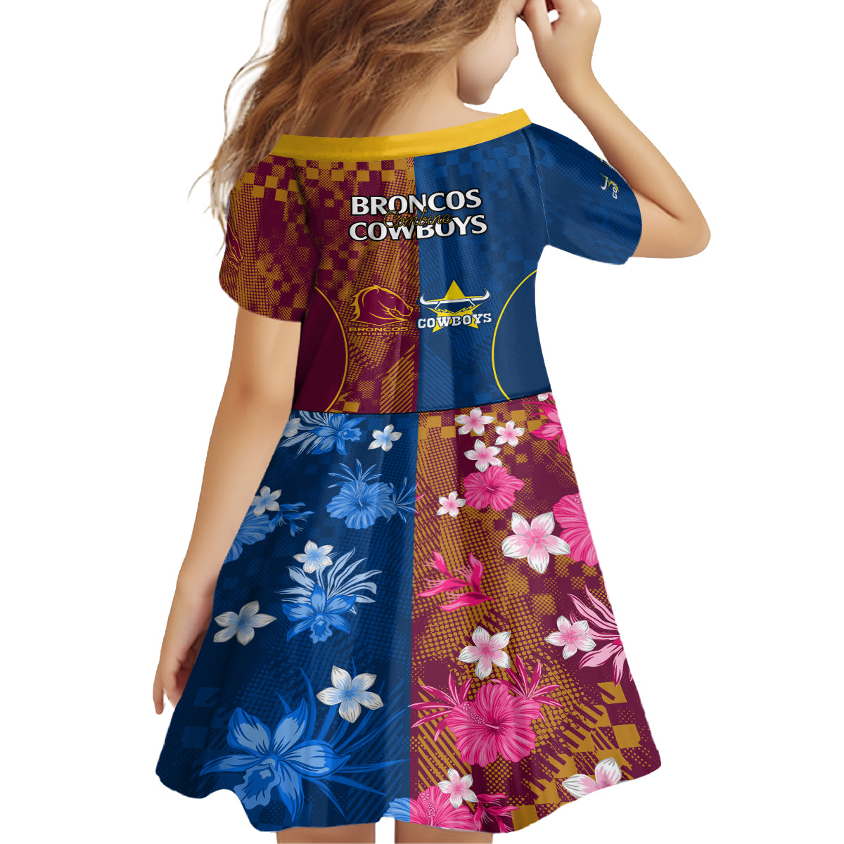 nrl-cowboys-and-broncos-family-matching-off-shoulder-short-dress-and-hawaiian-shirt-sporty-style