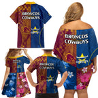 nrl-cowboys-and-broncos-family-matching-off-shoulder-short-dress-and-hawaiian-shirt-sporty-style
