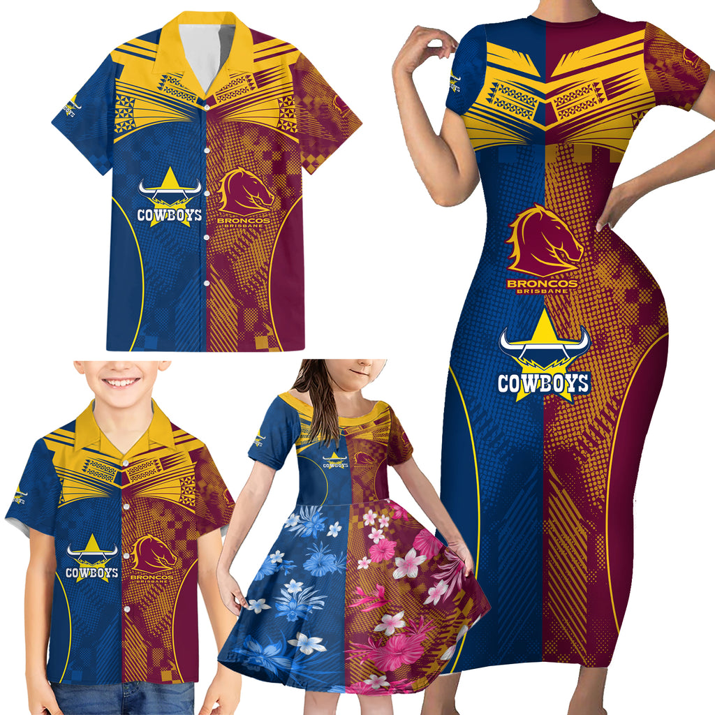nrl-cowboys-and-broncos-family-matching-short-sleeve-bodycon-dress-and-hawaiian-shirt-sporty-style