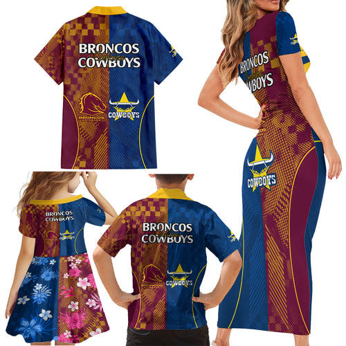 nrl-cowboys-and-broncos-family-matching-short-sleeve-bodycon-dress-and-hawaiian-shirt-sporty-style