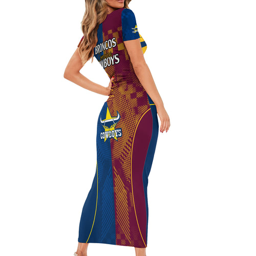 nrl-cowboys-and-broncos-family-matching-short-sleeve-bodycon-dress-and-hawaiian-shirt-sporty-style