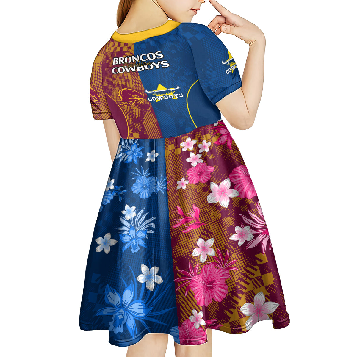 nrl-cowboys-and-broncos-kid-short-sleeve-dress-sporty-style