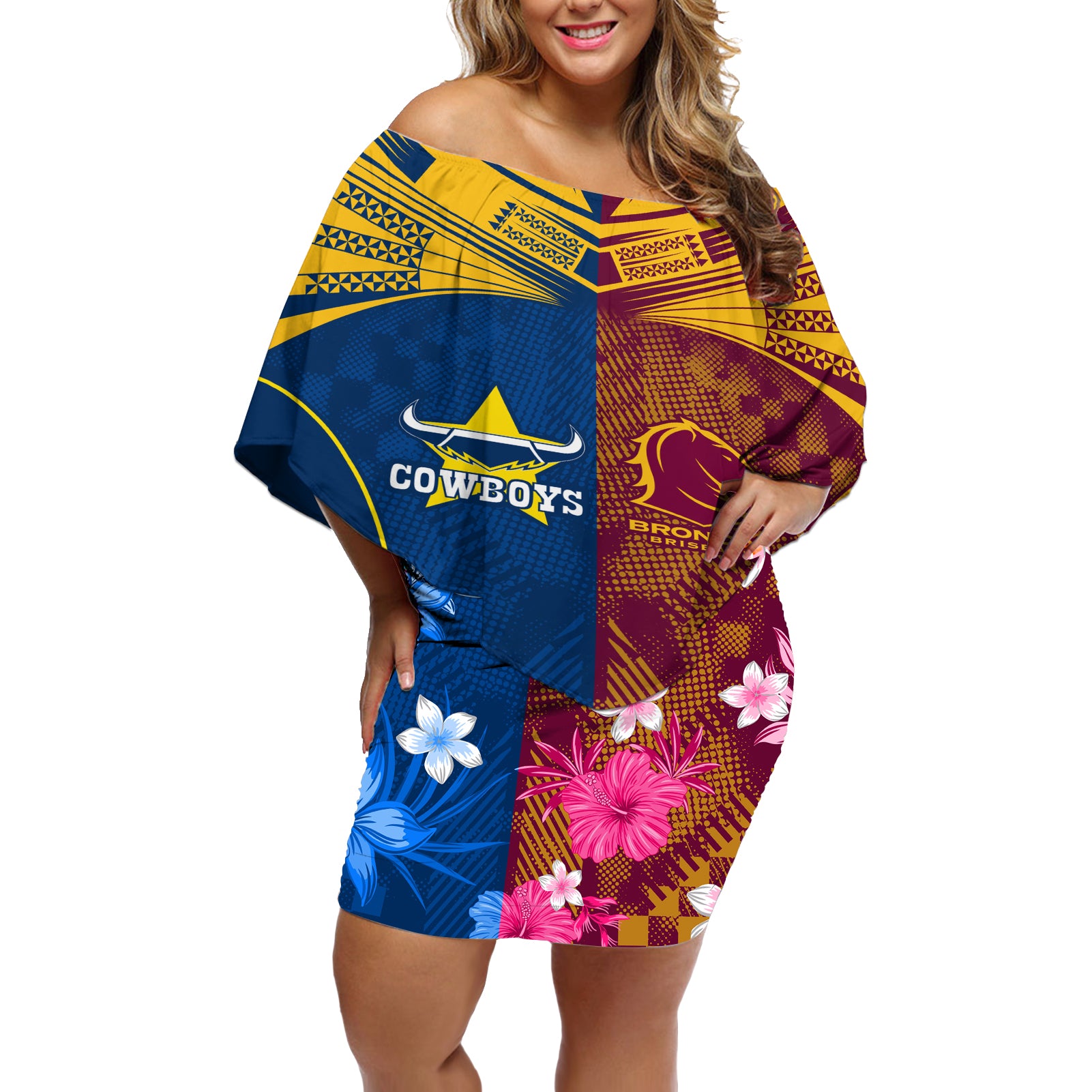 nrl-cowboys-and-broncos-off-shoulder-short-dress-sporty-style