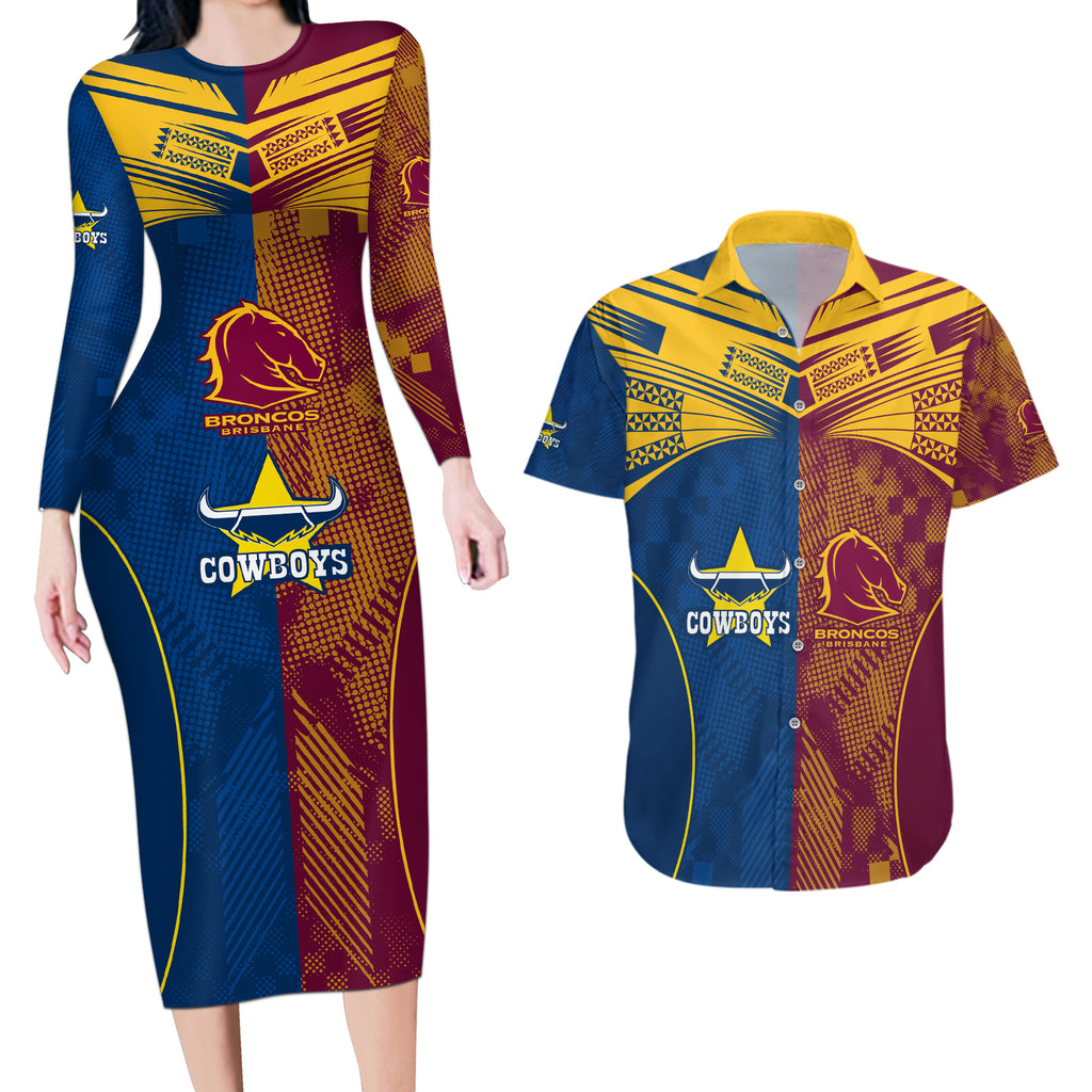 custom-nrl-cowboys-and-broncos-couples-matching-long-sleeve-bodycon-dress-and-hawaiian-shirt-sporty-style