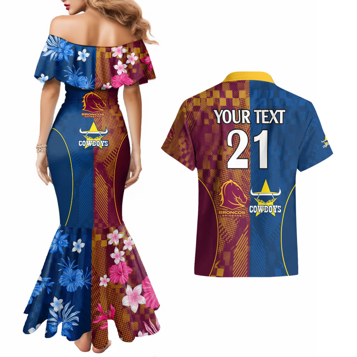 custom-nrl-cowboys-and-broncos-couples-matching-mermaid-dress-and-hawaiian-shirt-sporty-style