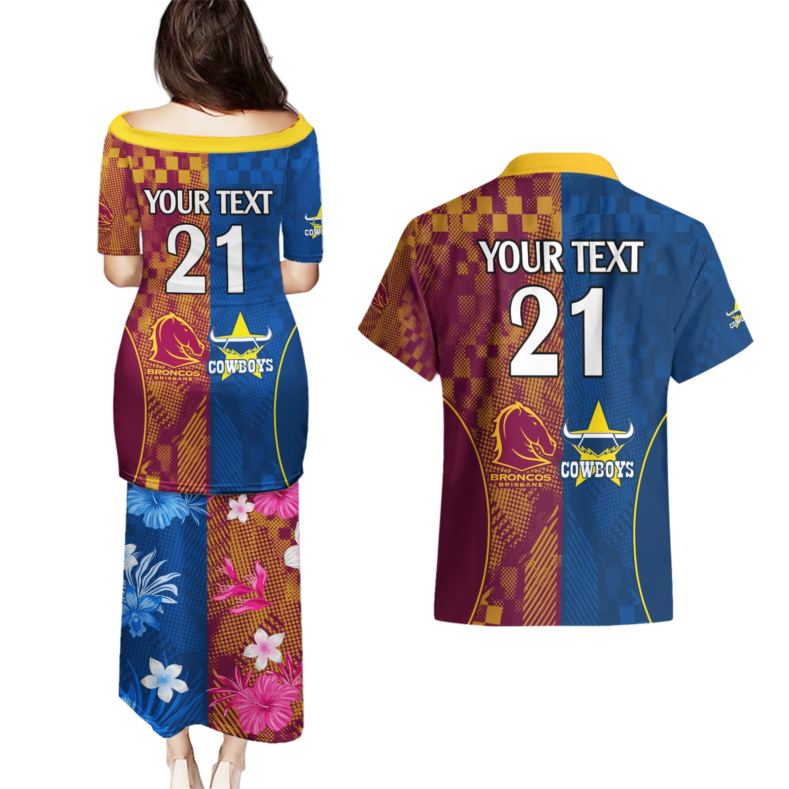 custom-nrl-cowboys-and-broncos-couples-matching-puletasi-dress-and-hawaiian-shirt-sporty-style