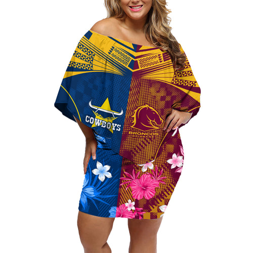 custom-nrl-cowboys-and-broncos-family-matching-off-shoulder-short-dress-and-hawaiian-shirt-sporty-style
