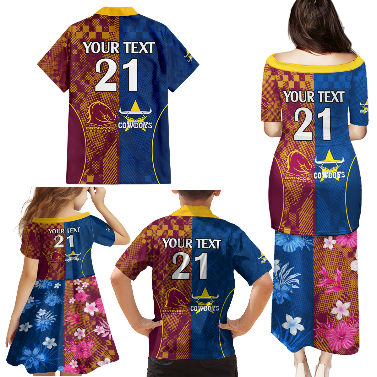 custom-nrl-cowboys-and-broncos-family-matching-puletasi-dress-and-hawaiian-shirt-sporty-style
