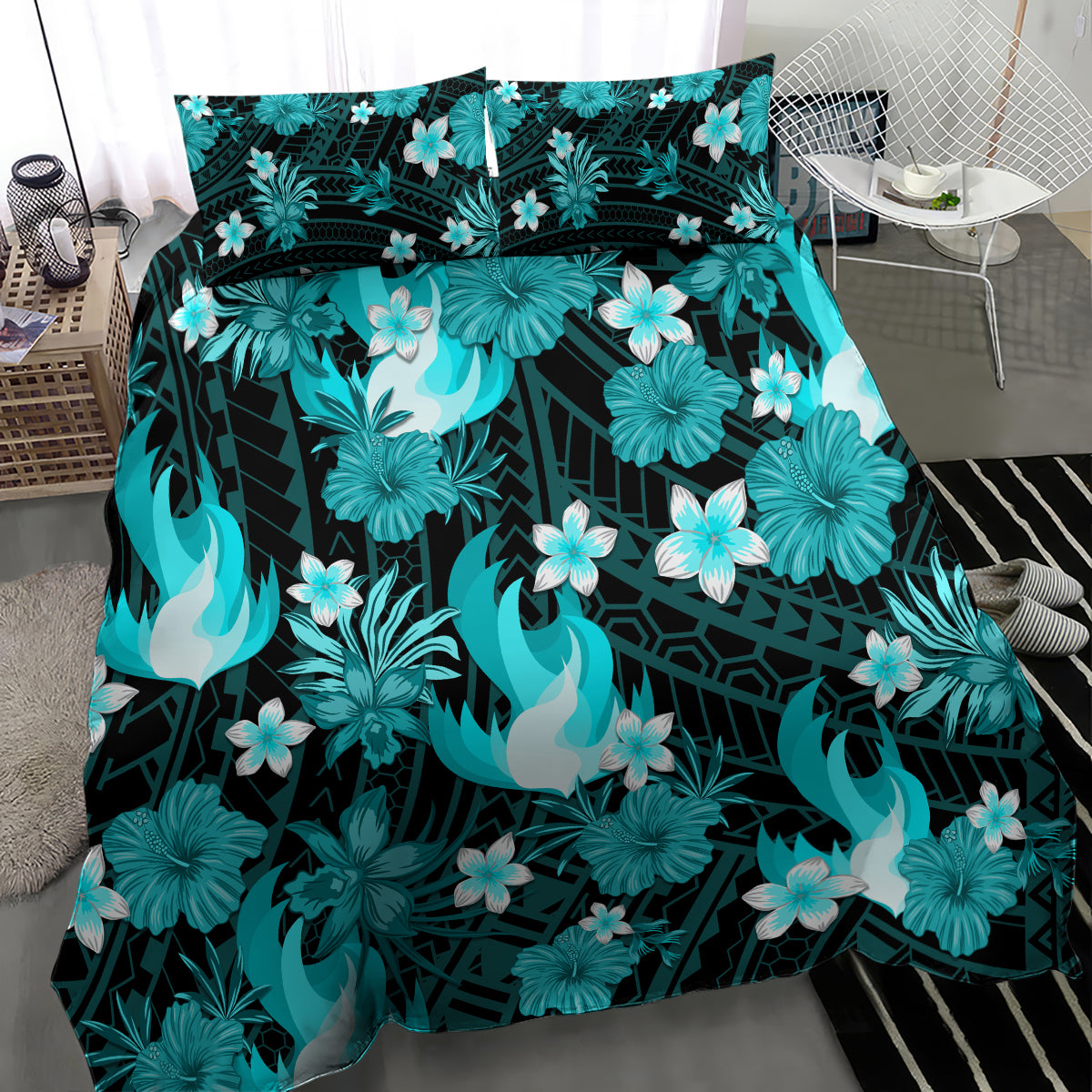 australian-heat-cricket-bedding-set-baeuty-pacific-hibiscus-and-polynesian-pattern