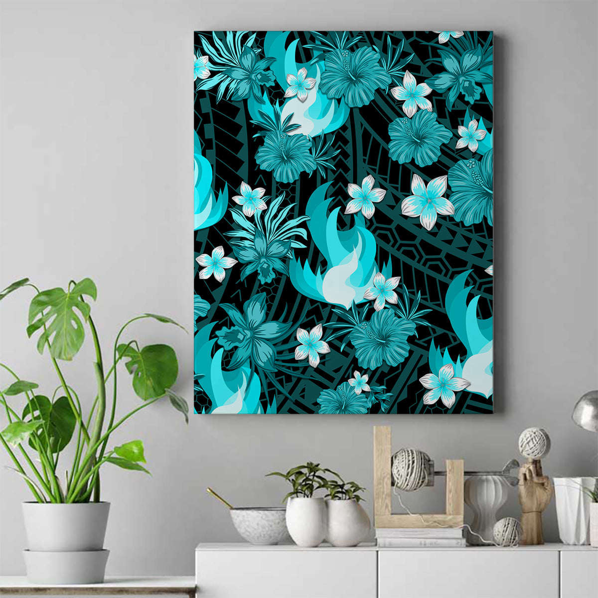 australian-heat-cricket-canvas-wall-art-baeuty-pacific-hibiscus-and-polynesian-pattern