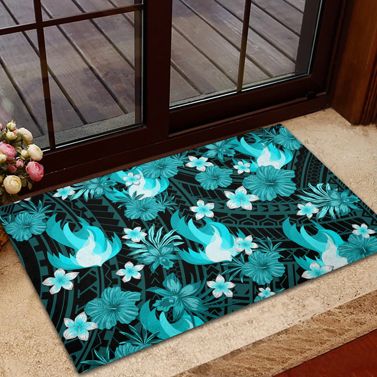 australian-heat-cricket-rubber-doormat-baeuty-pacific-hibiscus-and-polynesian-pattern