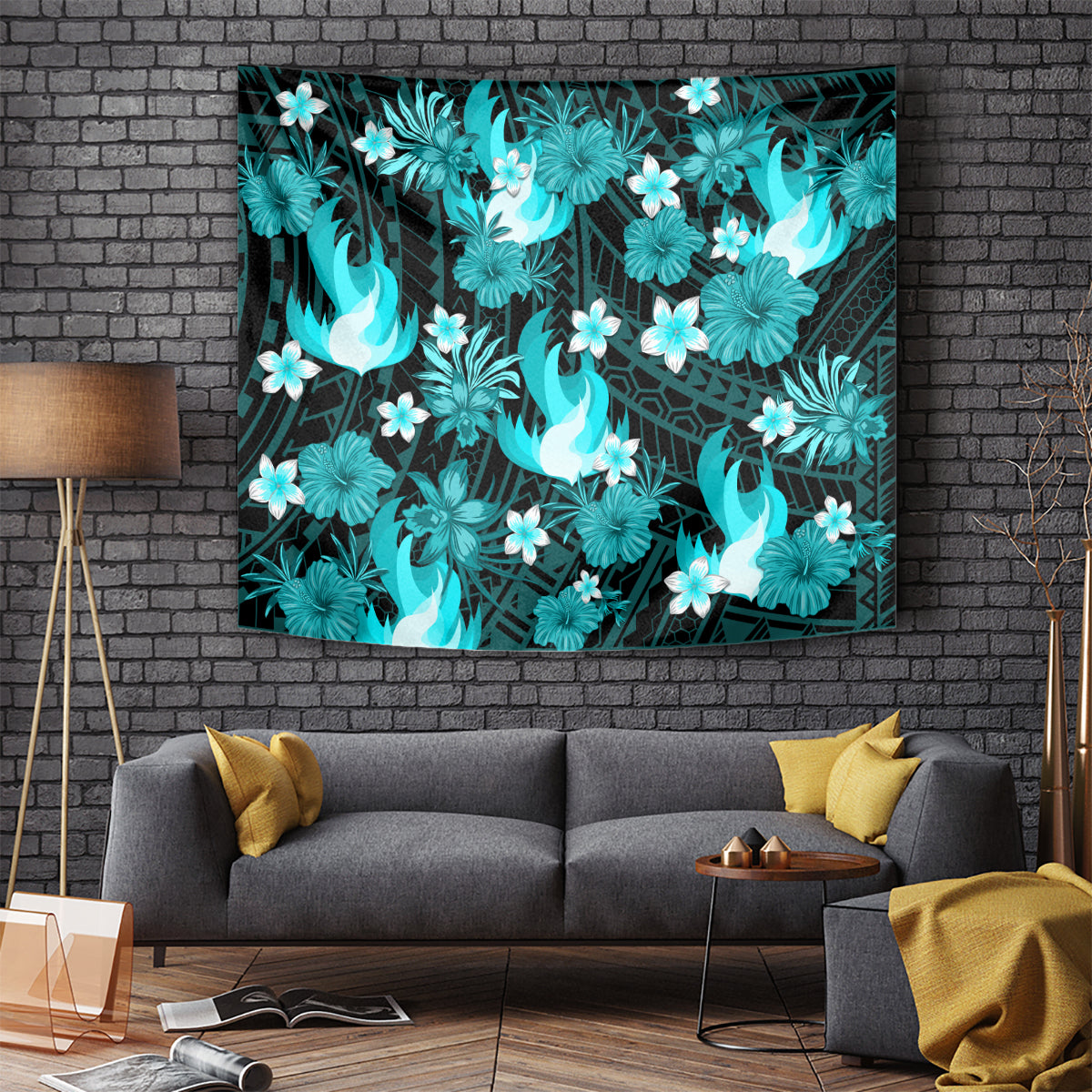 australian-heat-cricket-tapestry-baeuty-pacific-hibiscus-and-polynesian-pattern