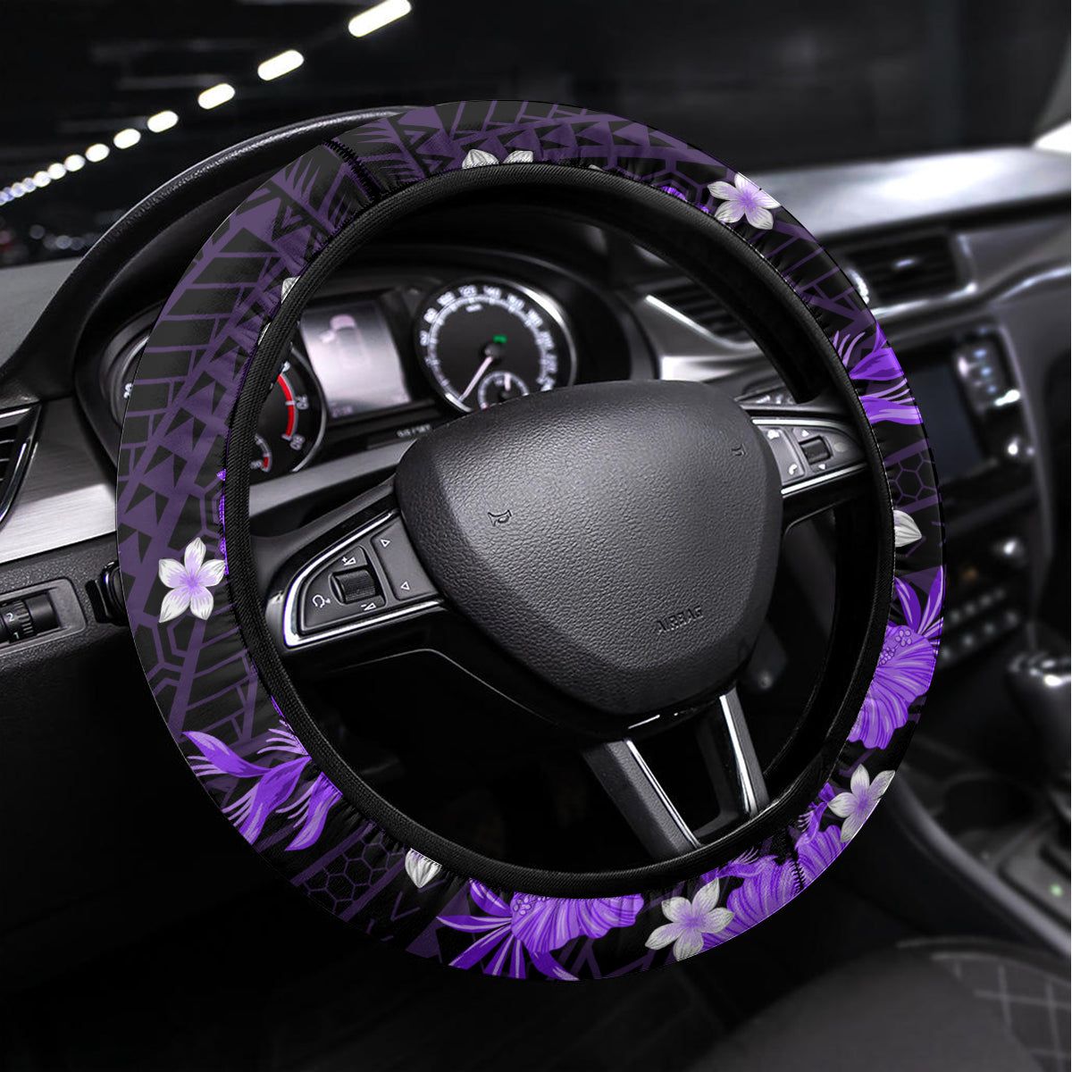 Australian Hurricanes Cricket Steering Wheel Cover Baeuty Pacific Hibiscus and Polynesian Pattern