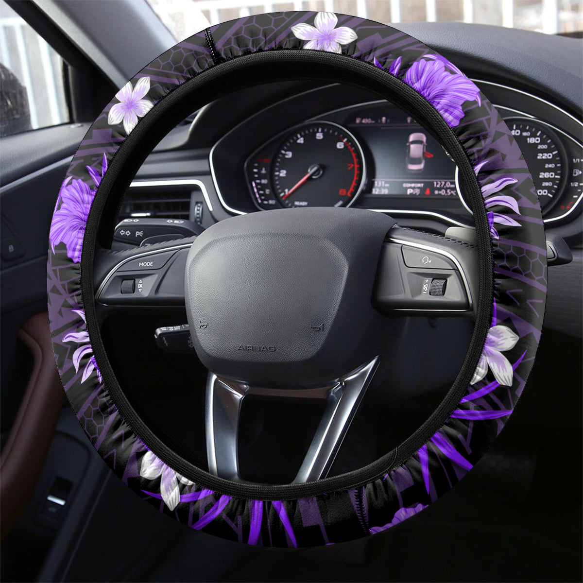Australian Hurricanes Cricket Steering Wheel Cover Baeuty Pacific Hibiscus and Polynesian Pattern