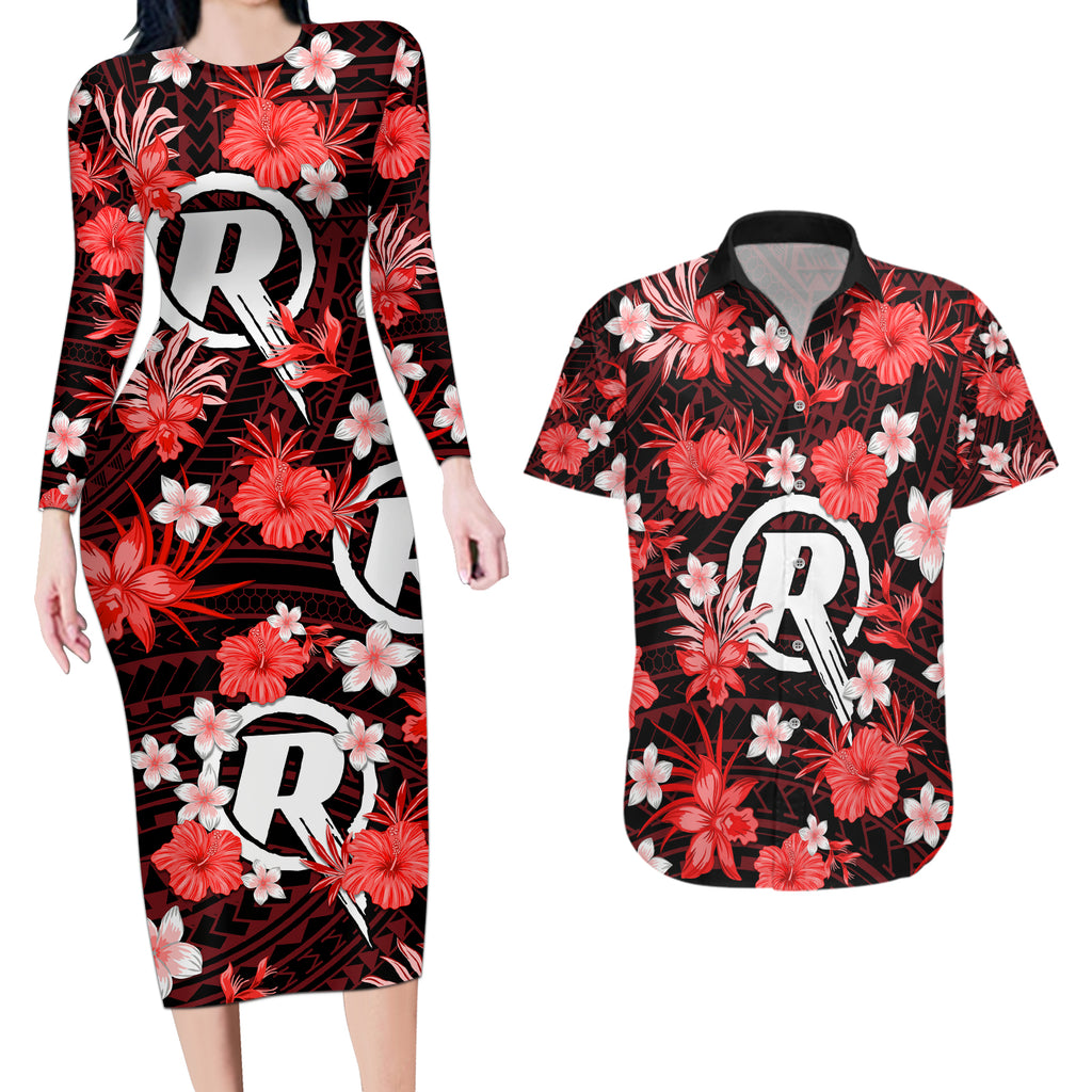australian-renegades-cricket-couples-matching-long-sleeve-bodycon-dress-and-hawaiian-shirt-baeuty-pacific-hibiscus-and-polynesian-pattern