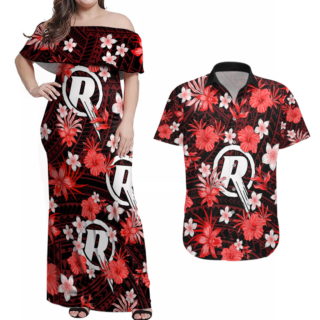 australian-renegades-cricket-couples-matching-off-shoulder-maxi-dress-and-hawaiian-shirt-baeuty-pacific-hibiscus-and-polynesian-pattern