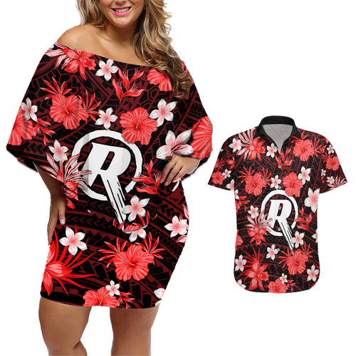 australian-renegades-cricket-couples-matching-off-shoulder-short-dress-and-hawaiian-shirt-baeuty-pacific-hibiscus-and-polynesian-pattern