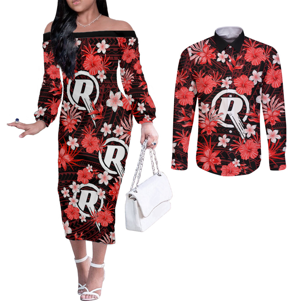 australian-renegades-cricket-couples-matching-off-the-shoulder-long-sleeve-dress-and-long-sleeve-button-shirts-baeuty-pacific-hibiscus-and-polynesian-pattern