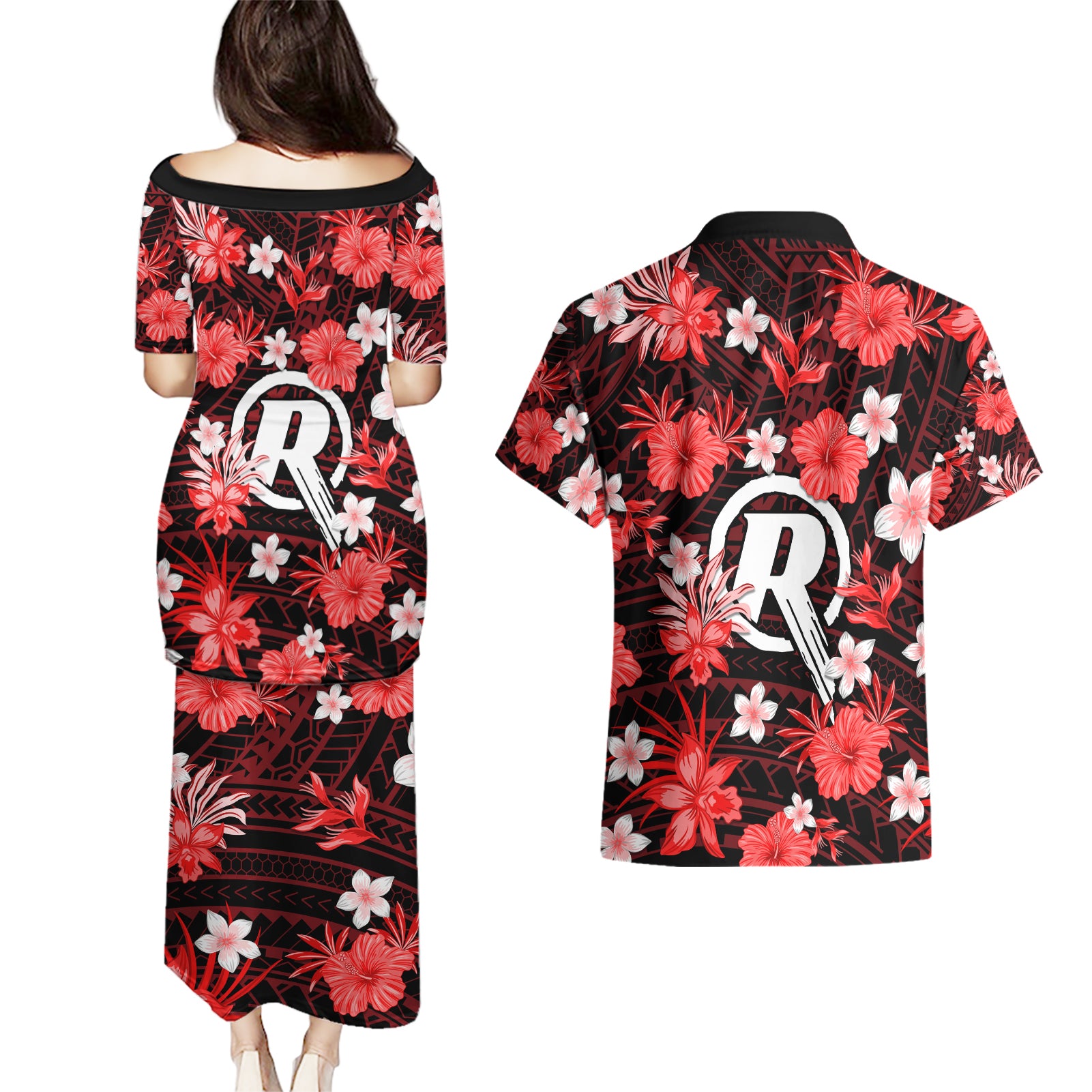 australian-renegades-cricket-couples-matching-puletasi-dress-and-hawaiian-shirt-baeuty-pacific-hibiscus-and-polynesian-pattern