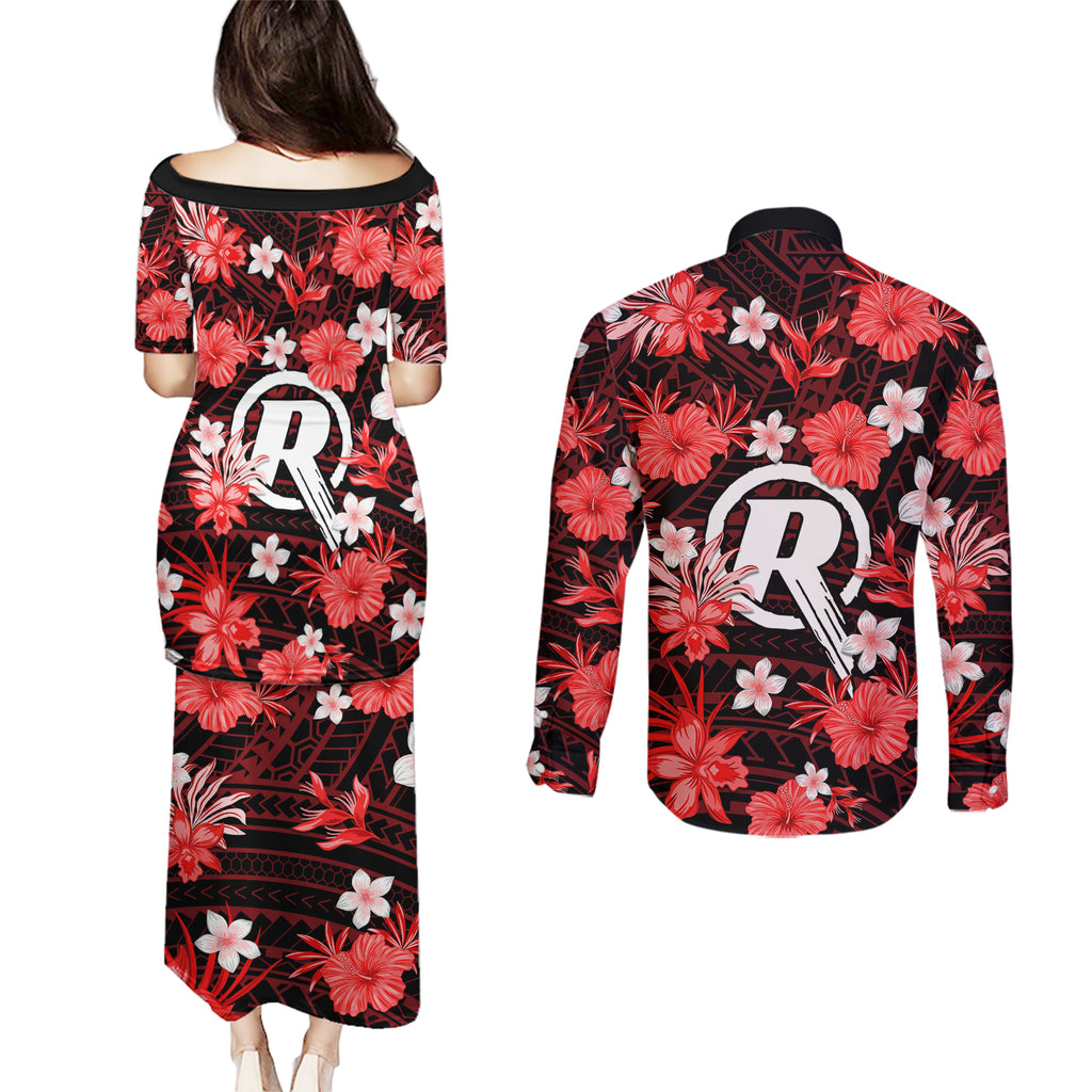 australian-renegades-cricket-couples-matching-puletasi-dress-and-long-sleeve-button-shirts-baeuty-pacific-hibiscus-and-polynesian-pattern