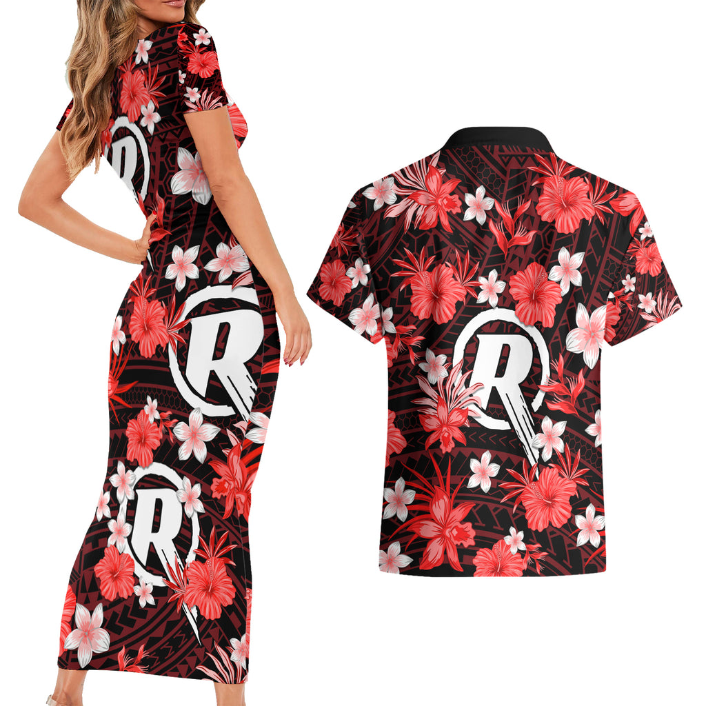 australian-renegades-cricket-couples-matching-short-sleeve-bodycon-dress-and-hawaiian-shirt-baeuty-pacific-hibiscus-and-polynesian-pattern