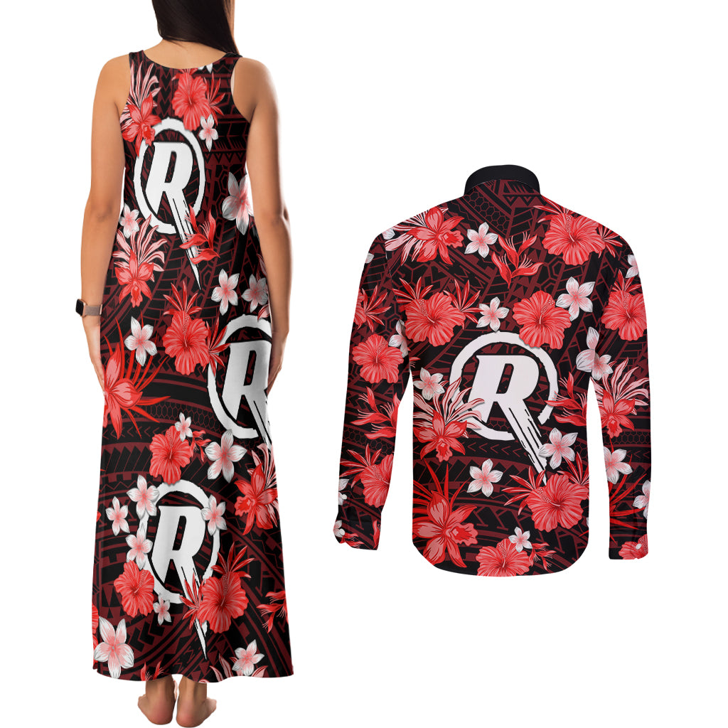 australian-renegades-cricket-couples-matching-tank-maxi-dress-and-long-sleeve-button-shirts-baeuty-pacific-hibiscus-and-polynesian-pattern