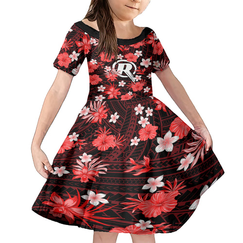 australian-renegades-cricket-kid-short-sleeve-dress-baeuty-pacific-hibiscus-and-polynesian-pattern