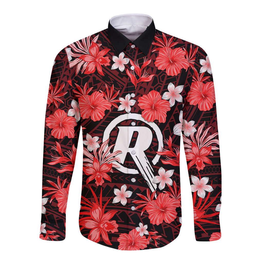 australian-renegades-cricket-long-sleeve-button-shirt-baeuty-pacific-hibiscus-and-polynesian-pattern