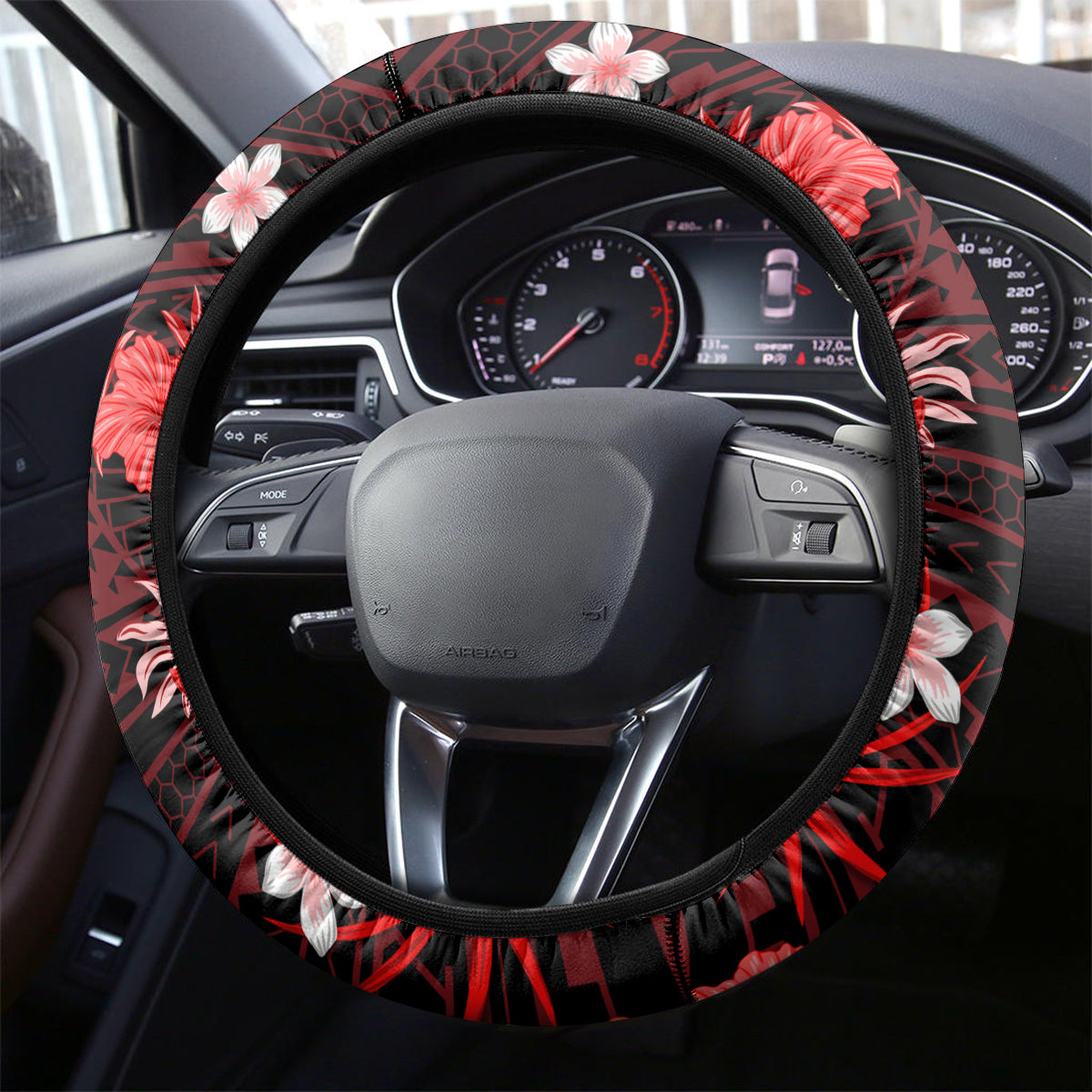 Australian Renegades Cricket Steering Wheel Cover Baeuty Pacific Hibiscus and Polynesian Pattern